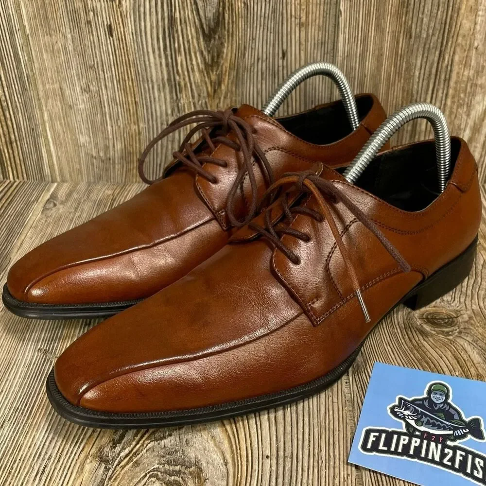 Alfani Lace-Up Bike Toe Derby Brown Dress Shoes 42101 Men's Size 8M Seth